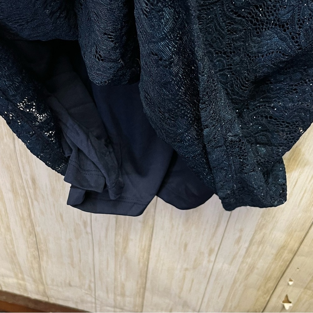 Candalite Women’s Navy Blue Shimmer Stretch Lace Dress Size 2X - Picture 10 of 12